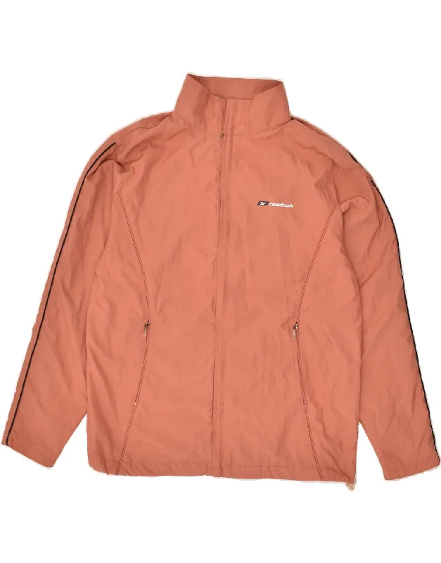 REEBOK Womens Tracksuit Top Jacket UK 12 Medium Orange Polyester Hoodie Zip-Up Jacket Button-Up Jacket