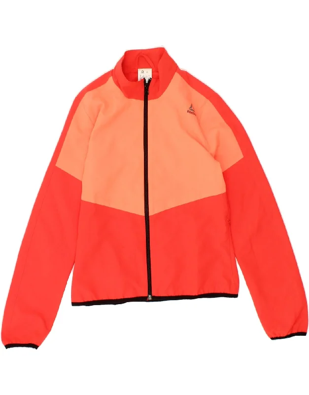 REEBOK Womens Tracksuit Top Jacket UK 6 XS Red Colourblock Polyester Ribbed Jacket Pleated Jacket Ruffled Jacket