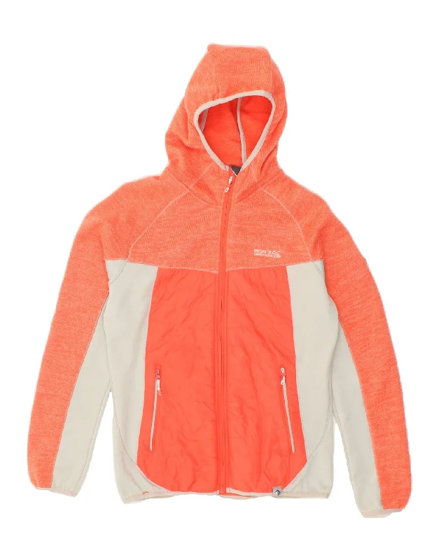 REGATTA Womens Hooded Tracksuit Top Jacket UK 10 Small  Orange Colourblock Denim Jacket Leather Jacket Suede Jacket