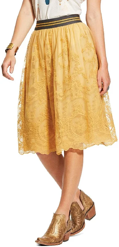 Ariat Women's Mustard Lace Midi Stevie Skirt, Gold, X-Large denim skirt casual