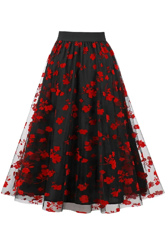 Black Floral A-line Skirt cashmere skirt soft