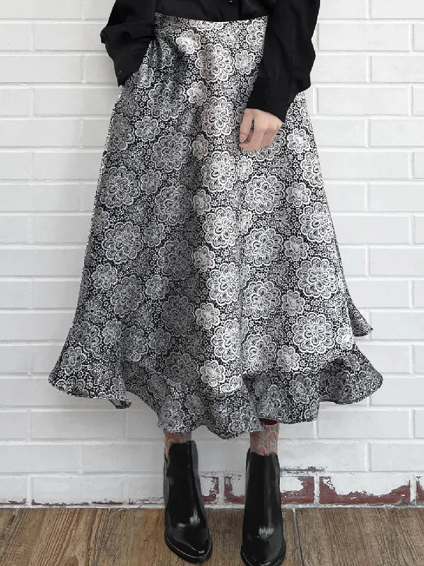 Surprise Sale! Black Gradient Shades Daisy Garden Silky Woollen Skirt silk skirt luxurious