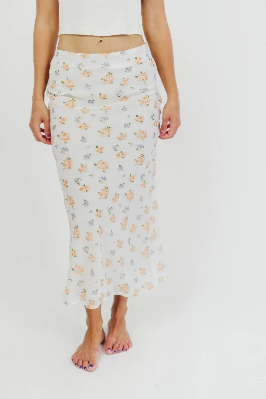 Tessa Bias-Cut Maxi Skirt in Cream Floral linen skirt natural