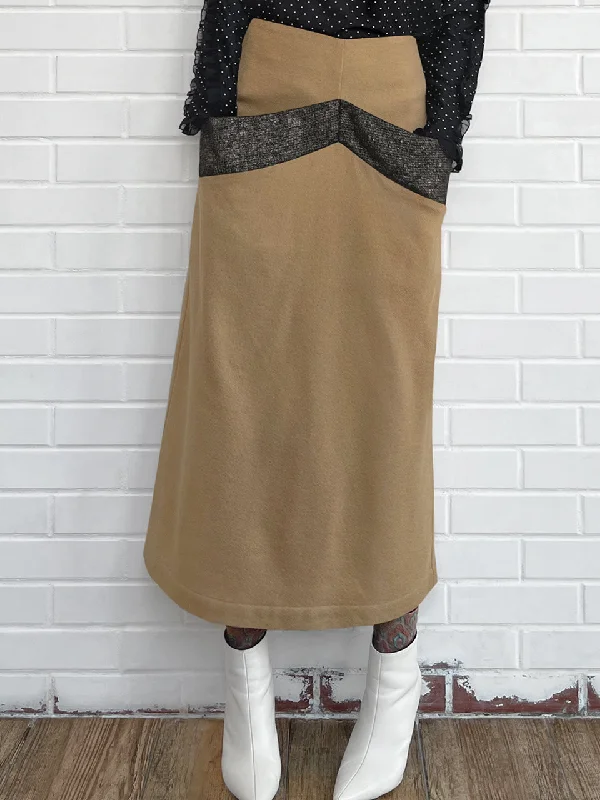 Surprise Sale! Camel Pocket Detail A-line Woollen Maxi Skirt velvet skirt rich