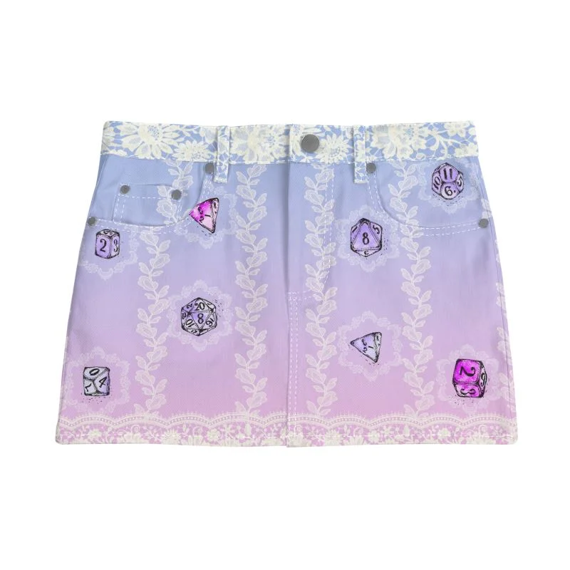 Enchanted Dice - Denim Skirt patchwork skirt art