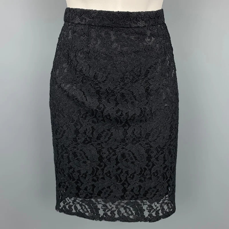 DOLCE & GABBANA Size 4 Black Lace Pencil Skirt button skirt front