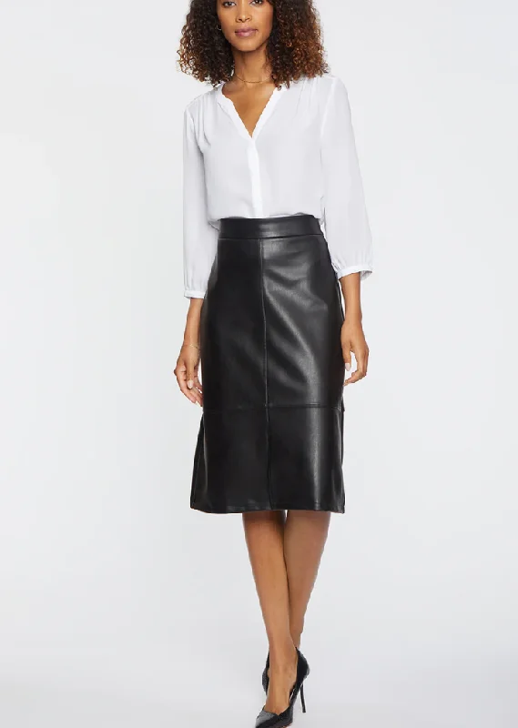 NYDJ Faux Leather A-Line Skirt button skirt front