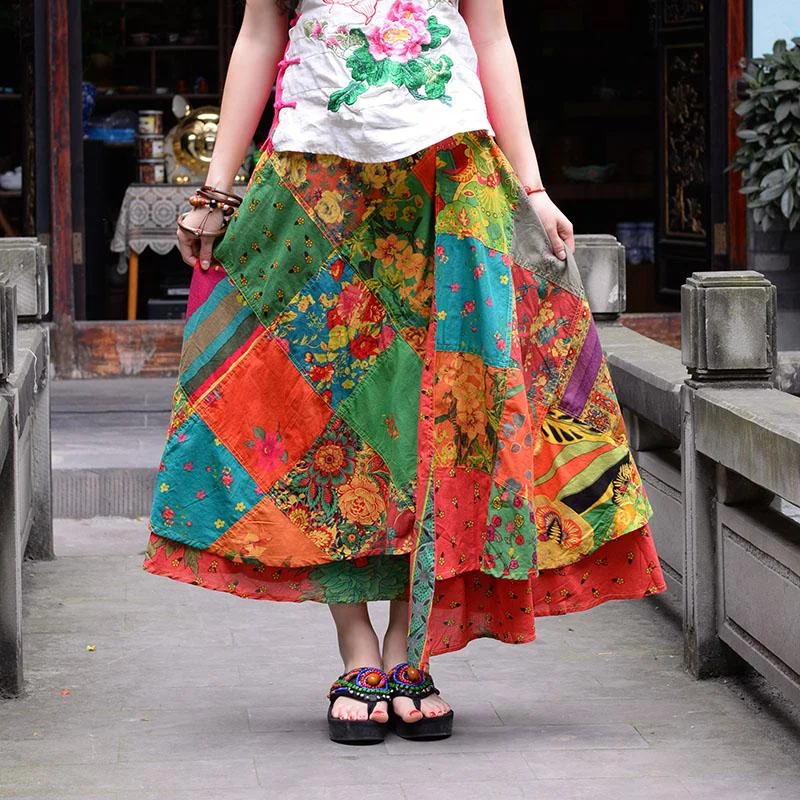 Floral Patchwork Hippie Skirt cashmere skirt rich