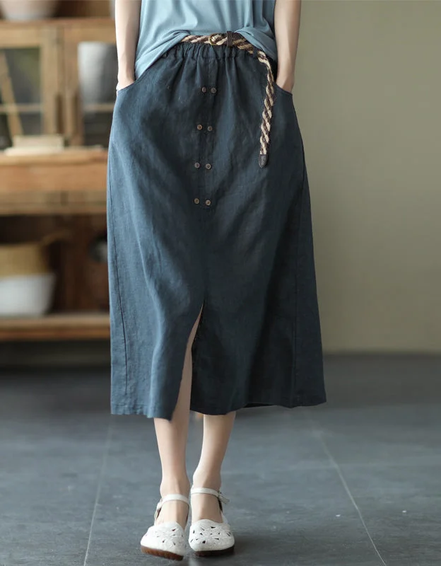 Front Buckle Elastic Waist Skirt chiffon skirt airy