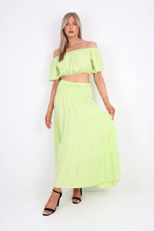 Italian Crop Top & Maxi Skirt Set chiffon skirt airy