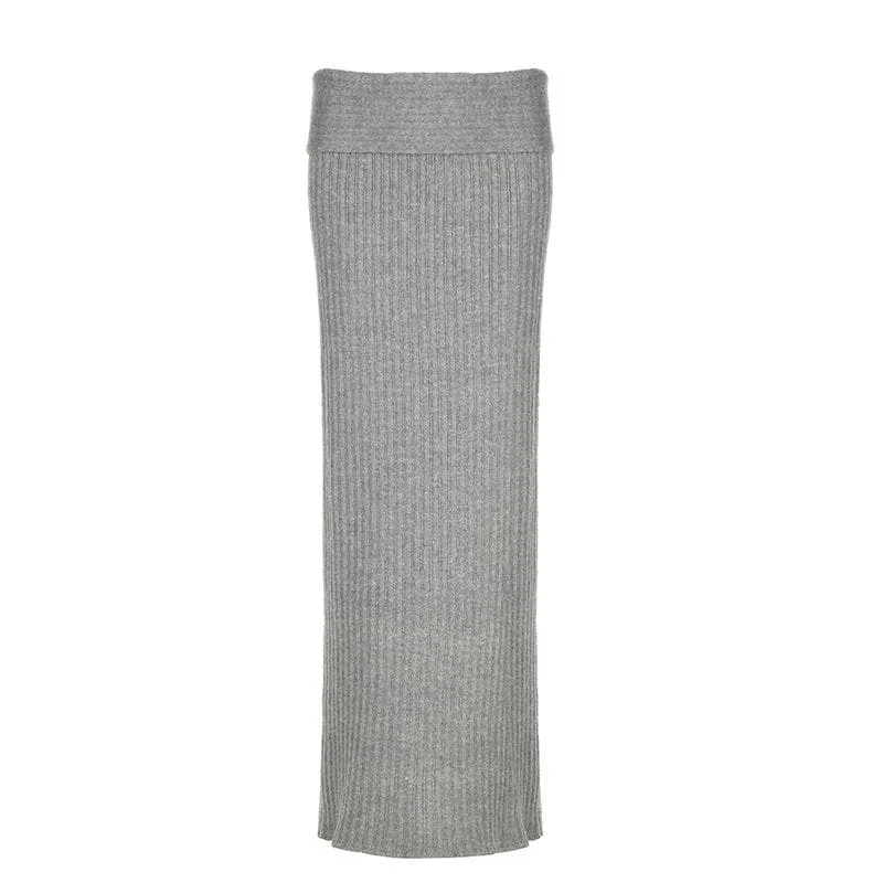 Knitted solid low rise maxi skirt linen skirt light