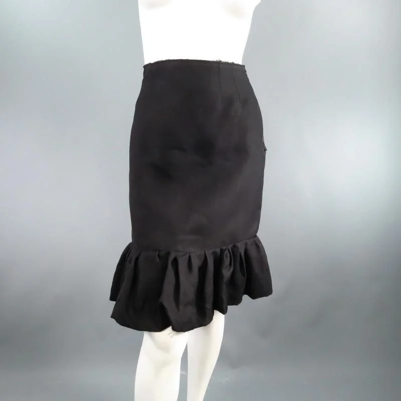 LANVIN Spring 2006 US 6 Black Silk Ruffle Hem Pencil Skirt linen skirt light