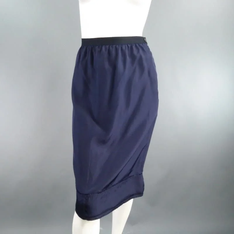 LANVIN SS/S 2008 Size US 6 Navy Silk Ribbon Waist Raw Hemmed Skirt wool skirt sturdy