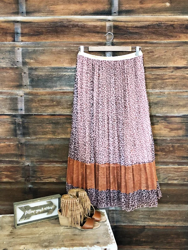 Leopard and Lace Western Pleated Skirt high waist skirt