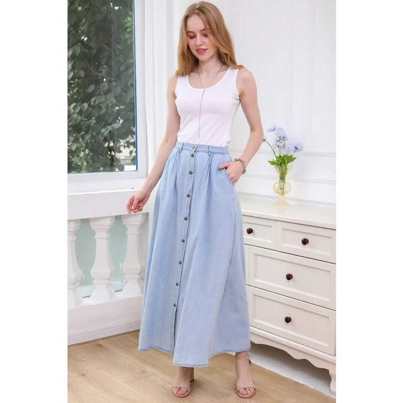 Light Denim Button Up Maxi Skirt velvet skirt plush