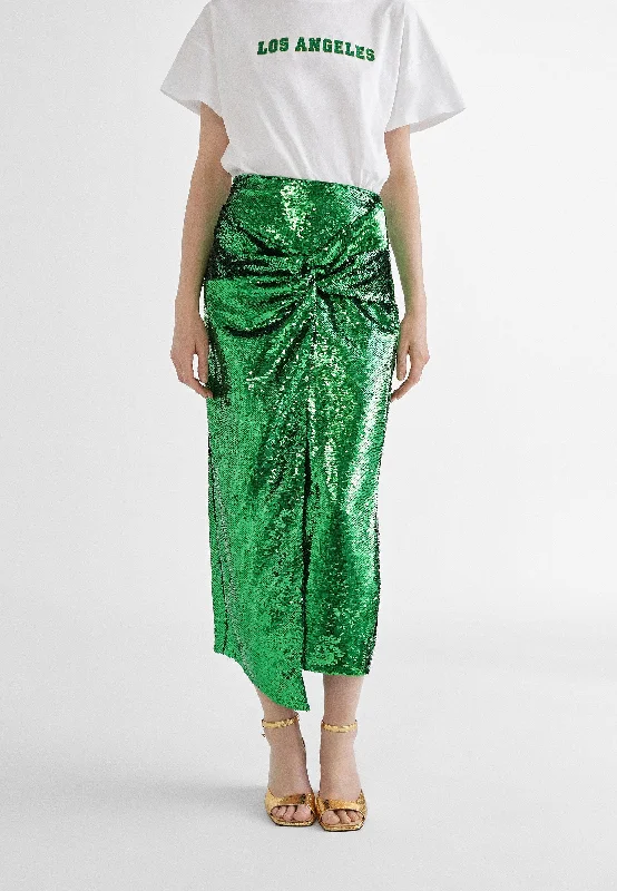 Sequinned skirt with slit silk skirt sleek