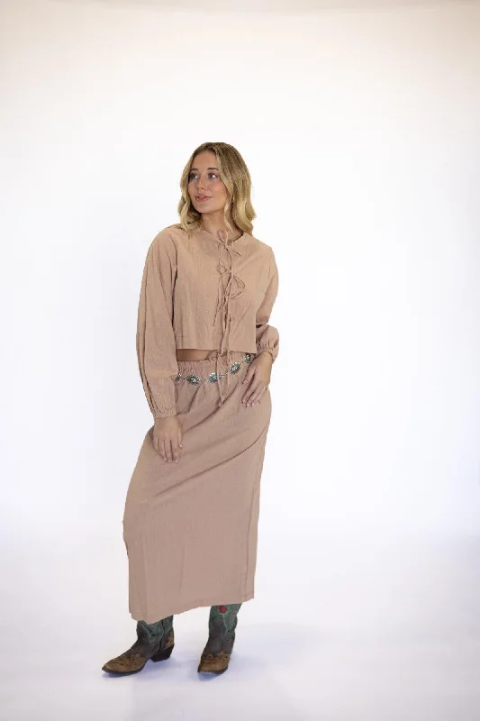 Odie Skirt & Top Set in Khaki boho skirt vibe