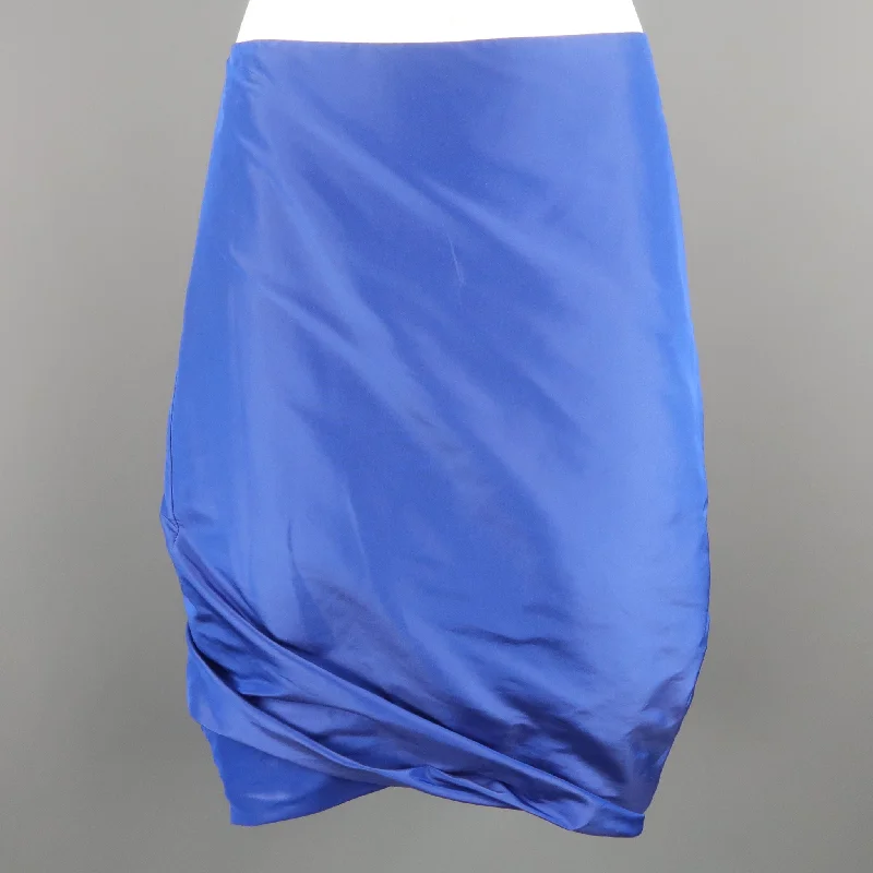 PAUW Size S Royal Blue Asymmetrical Bubble Hem Silk Skirt leather skirt bold