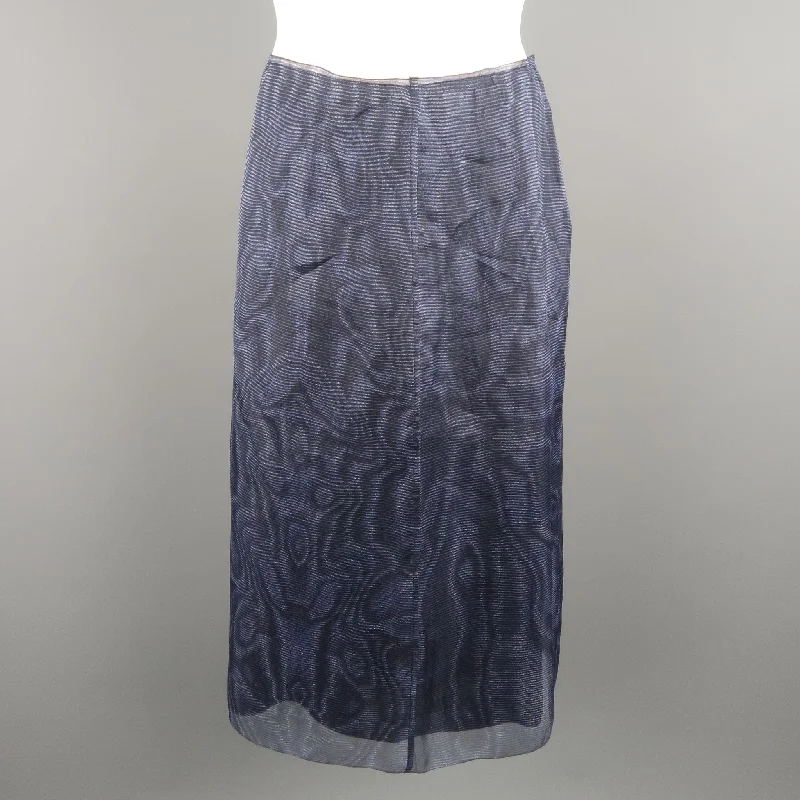 PRADA Size US 6 / IT 42 Blue Silk Moare Pencil Straight Skirt wool skirt thick