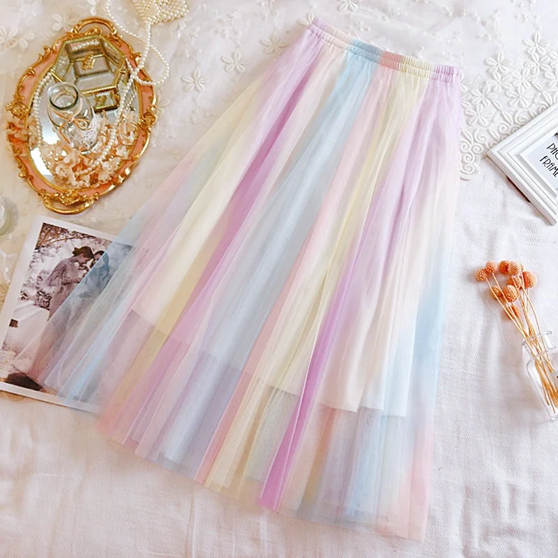 Rainbow mesh skirt PL21129 seamless skirt comfort