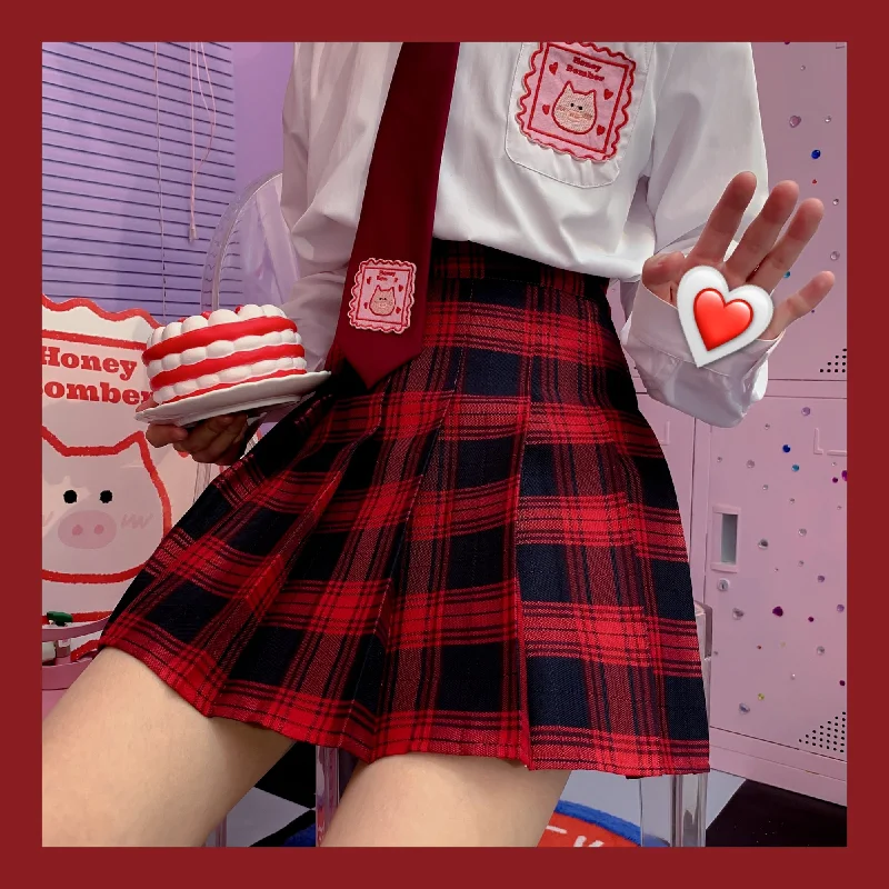 Red Plaid Pleated Skirt PL50147 cashmere skirt soft