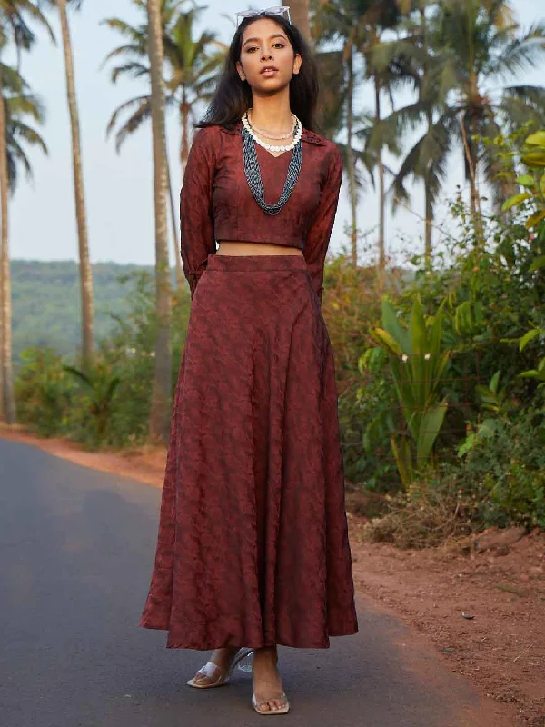 Rust Embroidery Janvi Jacquard Flaired Skirt Top silk skirt lustrous