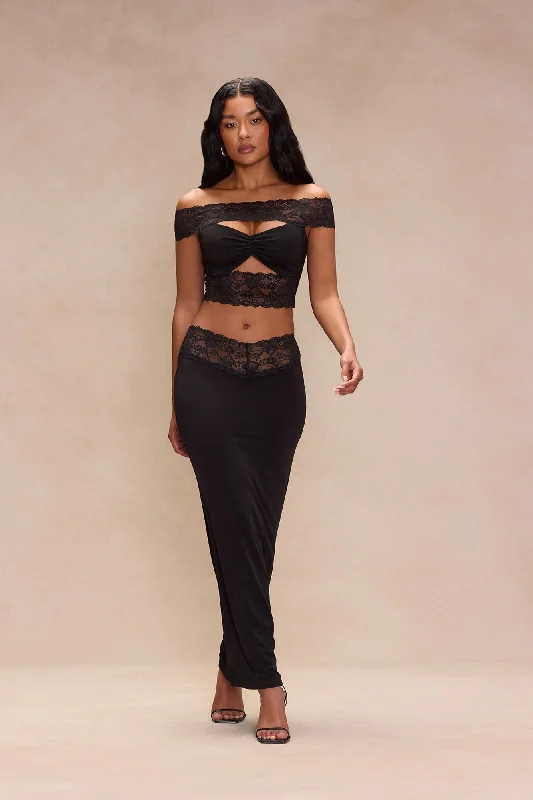 Selena Lace Trim Maxi Skirt - Black vintage skirt charm