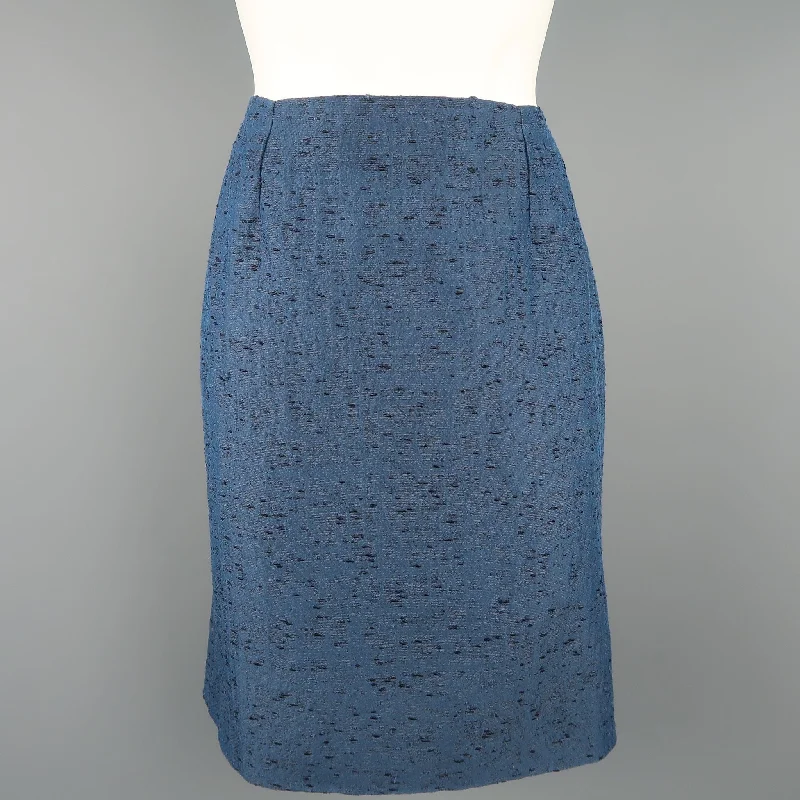 VALENTINO Size 6 Blue Textured Taffeta Pencil Skirt satin skirt smooth