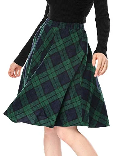 Women's Plaids Vintage Tartan Elastic Knee Length A-Line Skirt | Original Brand silk skirt smooth